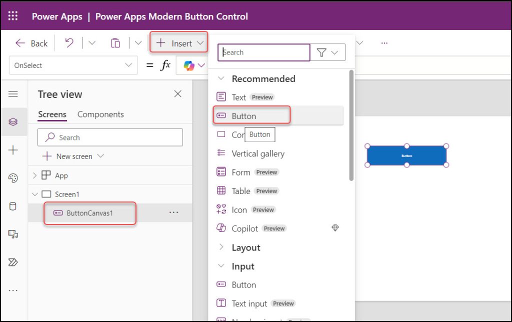 Add Power Apps Modern Button Add Power Apps Modern Button
