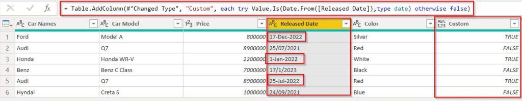 Check If Text is Date in Power Query editor example