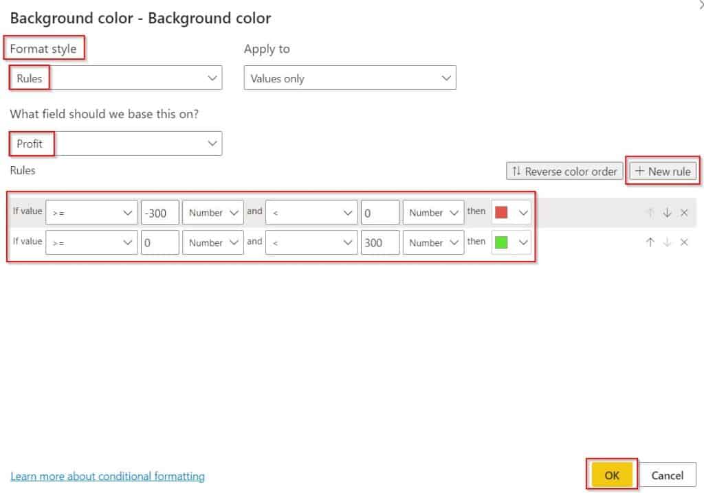 conditional formatting of positive and negative numbers in Power BI conditional formatting of positive and negative numbers in Power BI
