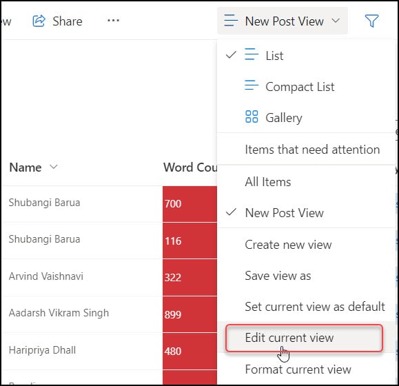 Create a view in SharePoint List Create a view in SharePoint List