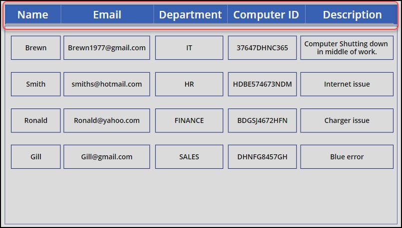 Create PowerApps Grid View