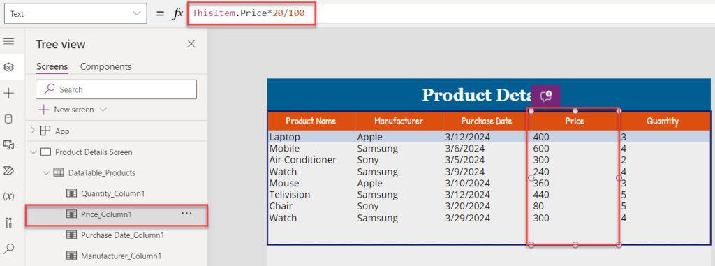 datatable in powerapps datatable in powerapps