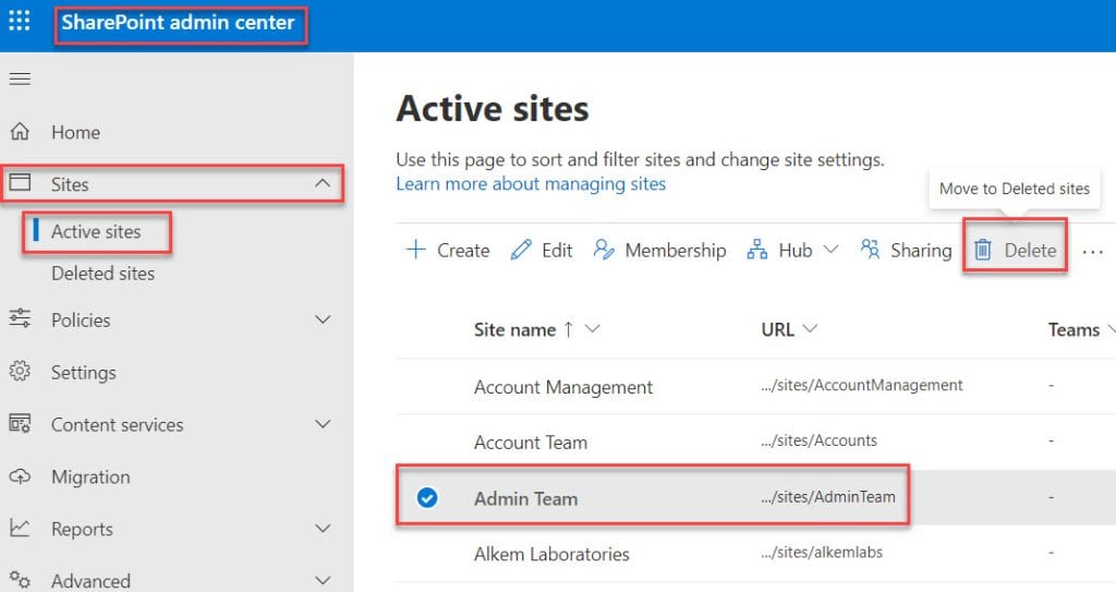 delete sharepoint site delete sharepoint site