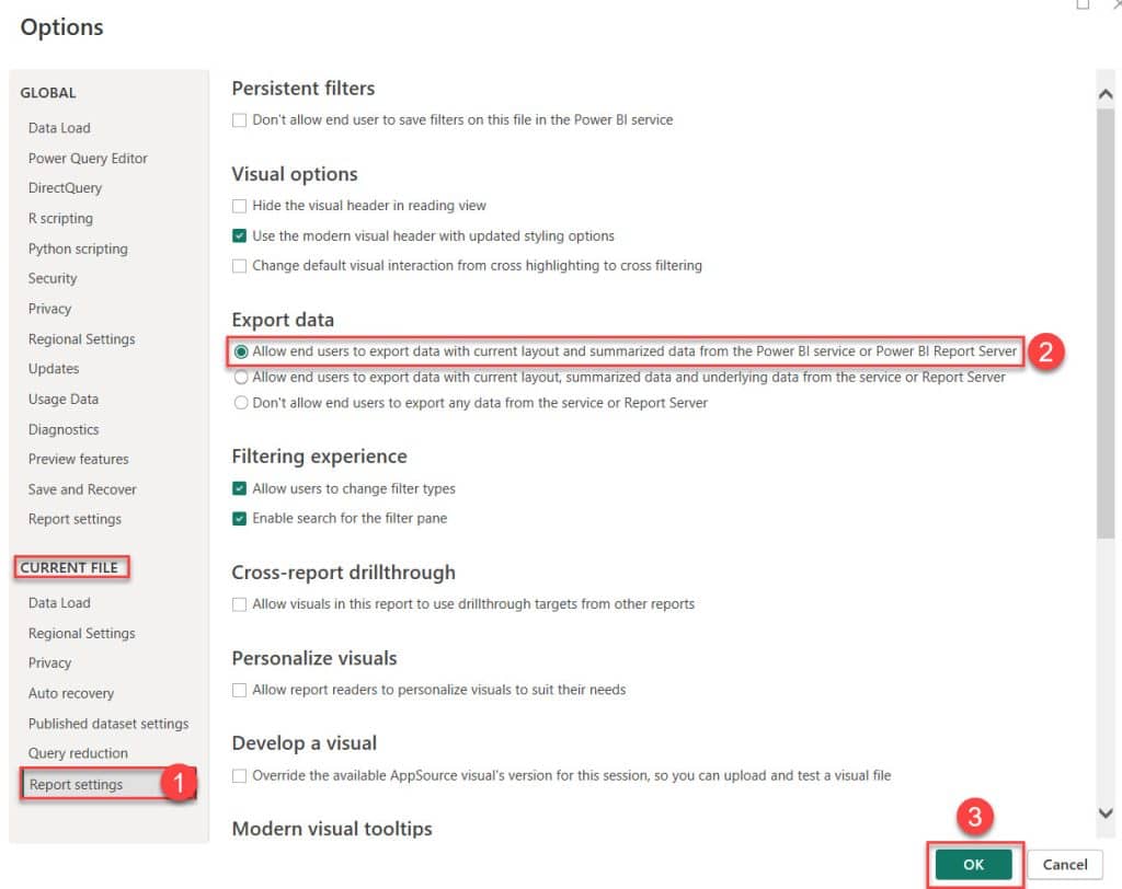 Enable Export Options in Power BI Desktop Enable Export Options in Power BI Desktop