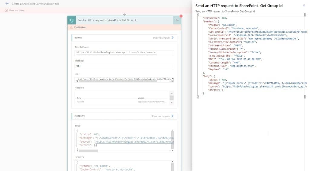  Error 'Attempted to perform an unauthorized operation' in Power Automate