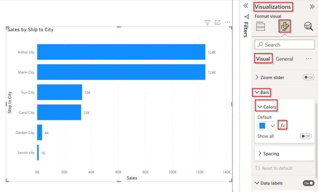 Example of Power BI bar chart color based on the value Example of Power BI bar chart color based on the value