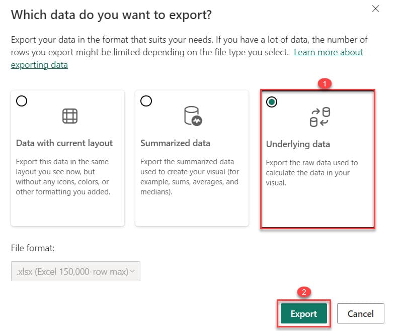 Export underlying data Power BI Export underlying data Power BI