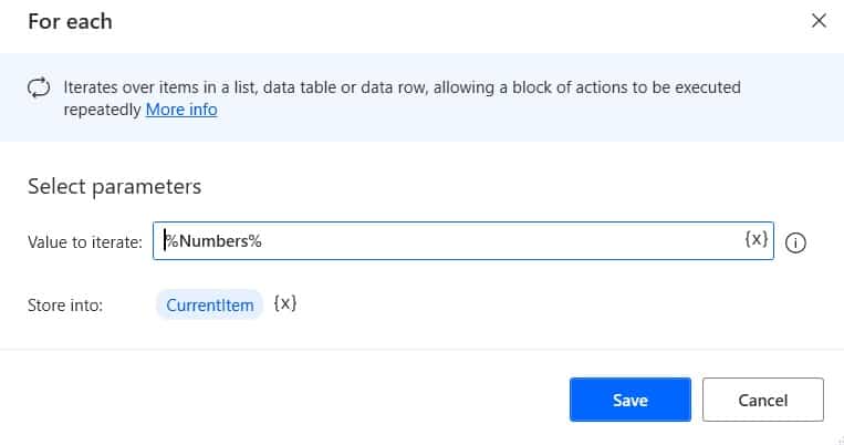 For each action in Power Automate Desktop For each action in Power Automate Desktop