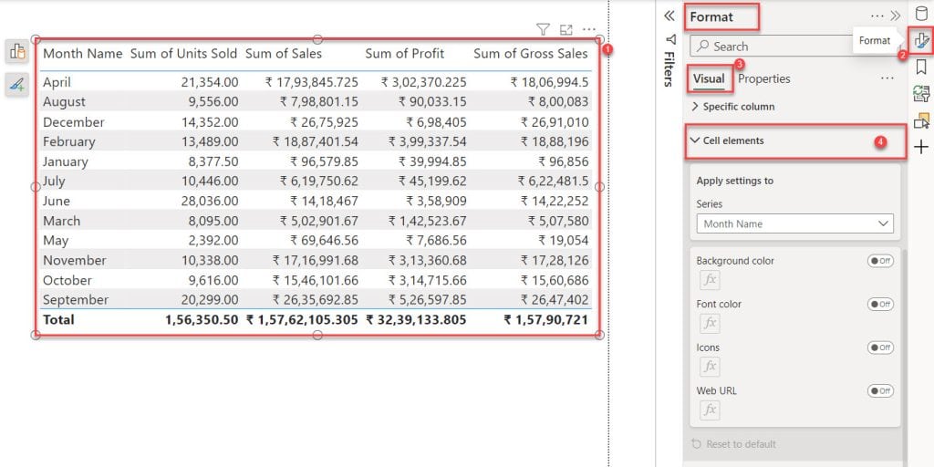 format cells with color based on a value in the Power BI table visual