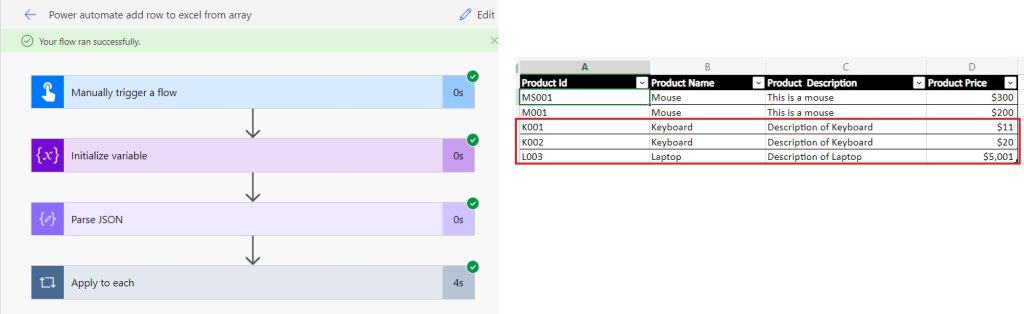 How to add row to excel from array Microsoft flow Power automate add a row to Excel from an array