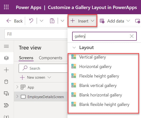 how to customize a gallery layout in power apps