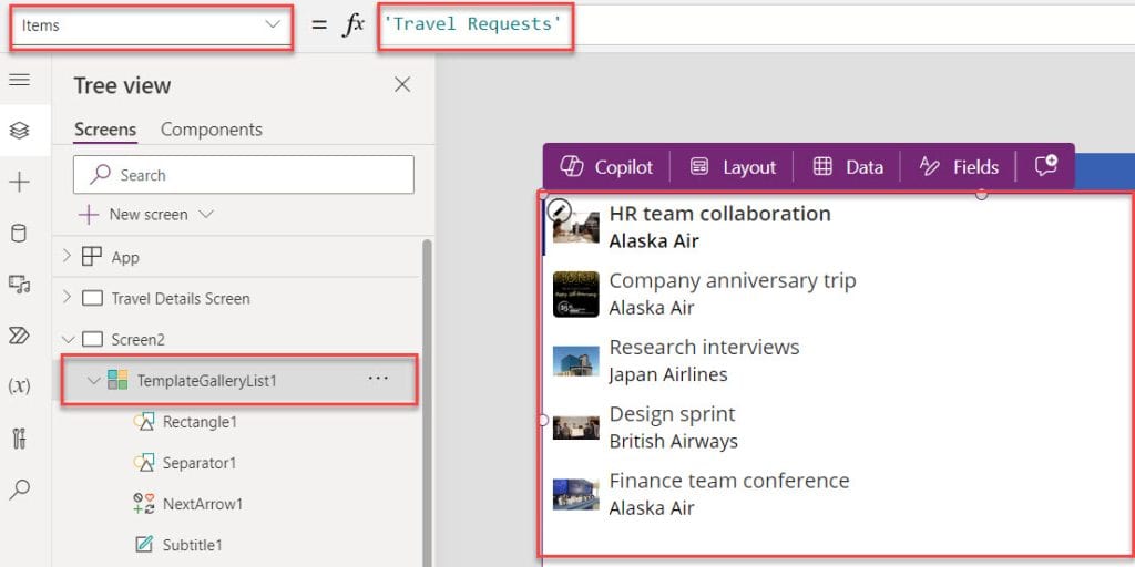 how to display sharepoint list in powerapps