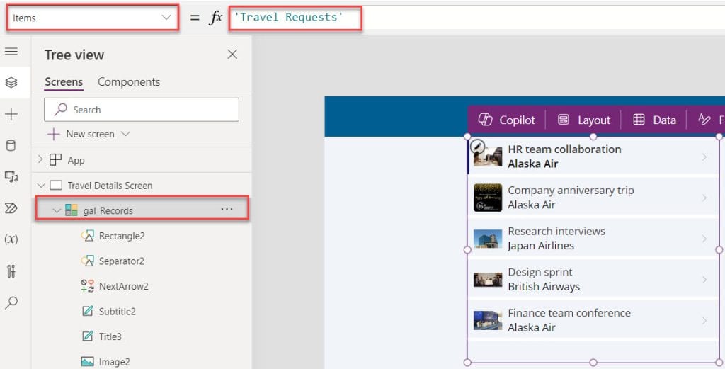 how to get value from the SharePoint list in the Power Apps gallery control