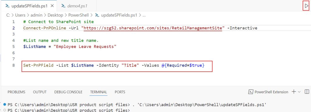 how to make a field required in sharepoint list using pnp powershell