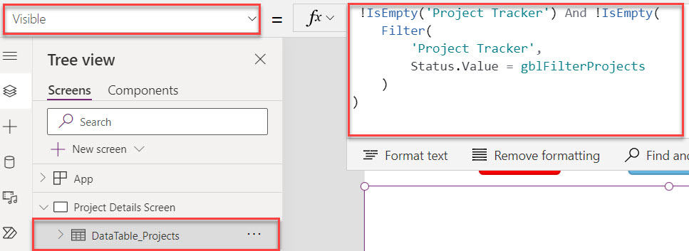 How to make data table blank in Power Apps