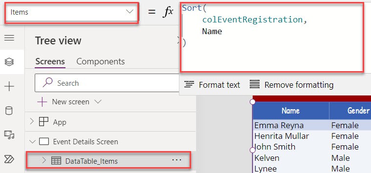 How to Sort a Data Table in Power Apps