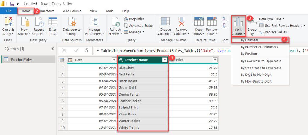 how to split columns in power bi