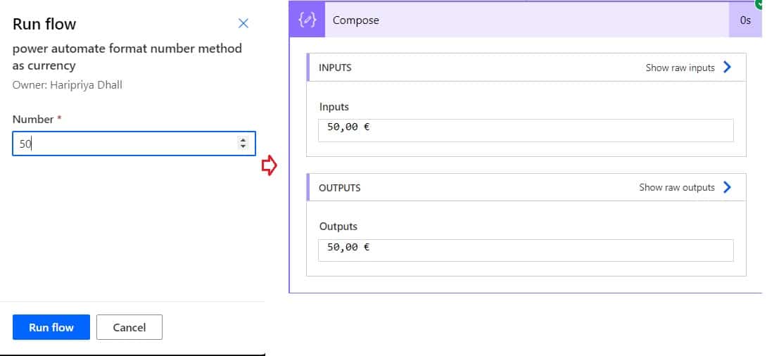 format a number as currency in Power Automate