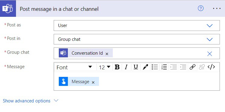 Microsoft power automate post message in a chat or channel Microsoft power automate post message in a chat or channel