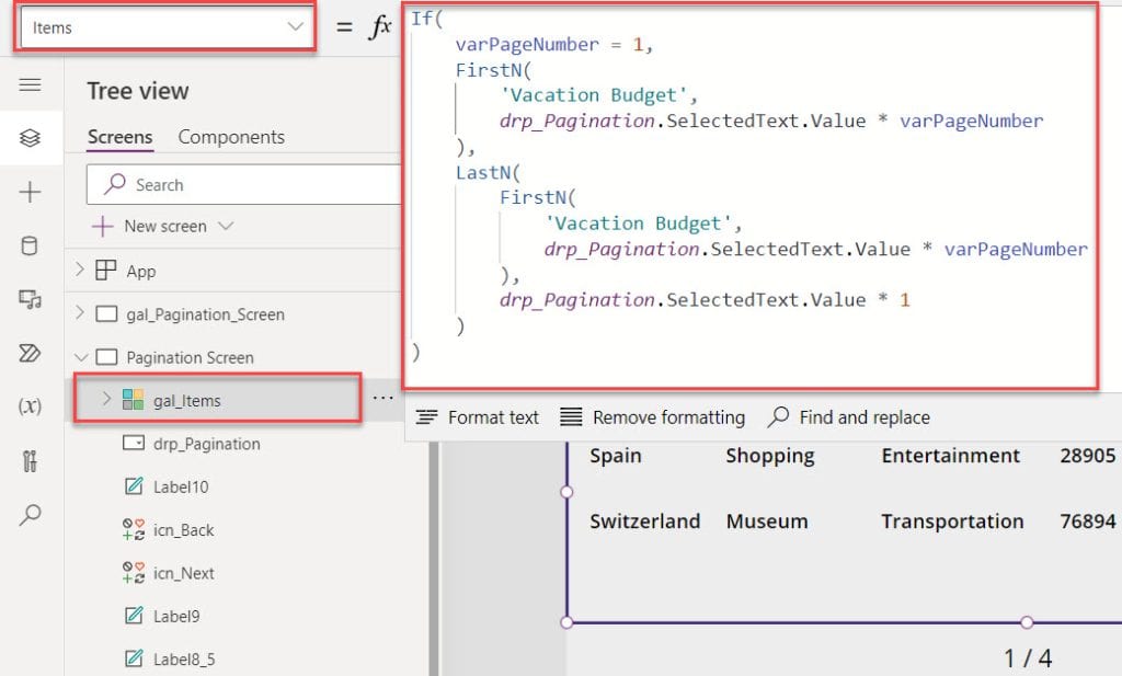 pagination in powerapps canvas app