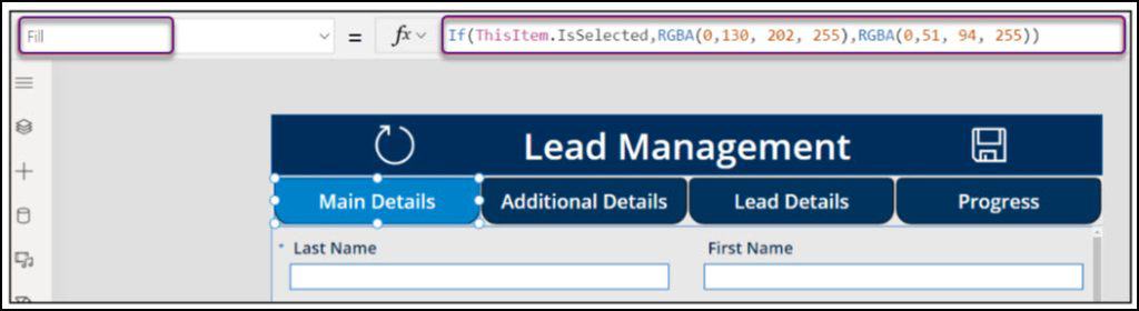 Power Apps Change Button color powerapps tab control component