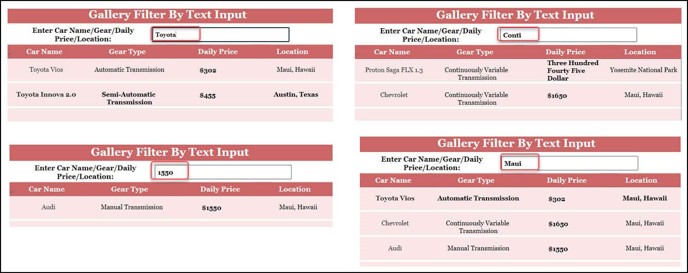 Power Apps Filter Gallery by Text input