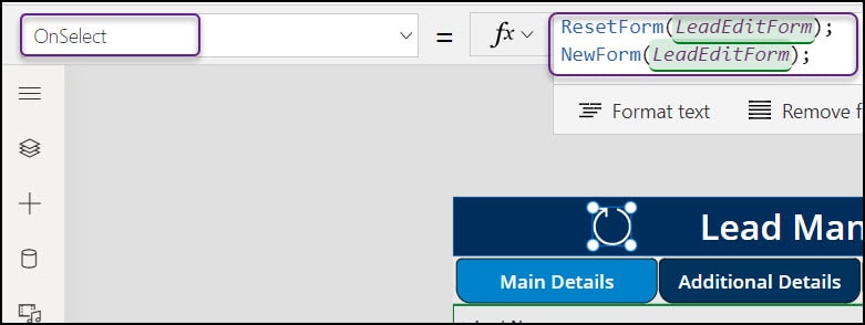 Power Apps Reset form build tabs in powerapps