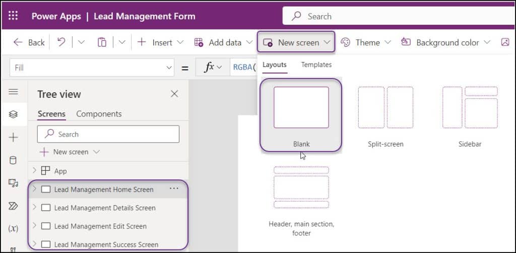 Power Apps Screen create tabs in power apps