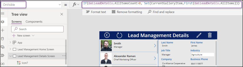 Power Apps Set gallery first item create multiple tabs in powerapps