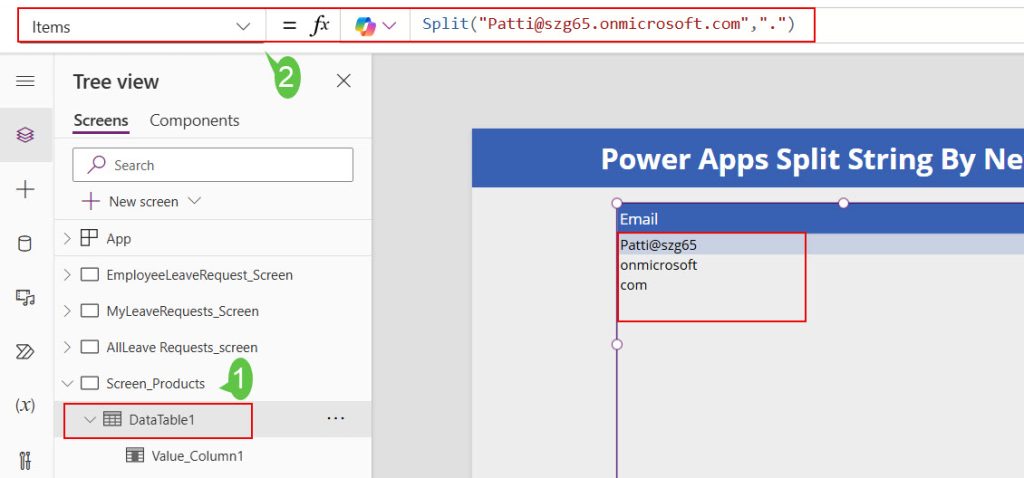 power apps split email power apps split email