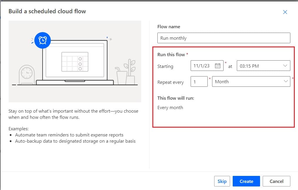 Power Automate recurrence on first day of month Power Automate recurrence on first day of month
