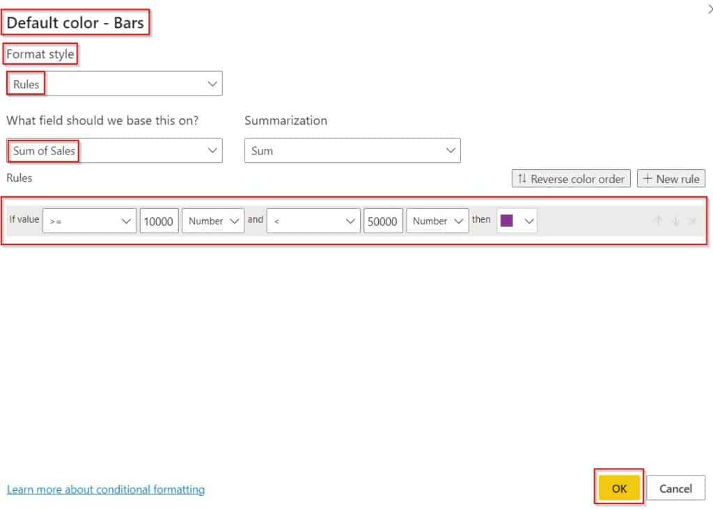 Power BI bar chart conditional formatting between two values Power BI bar chart conditional formatting between two values