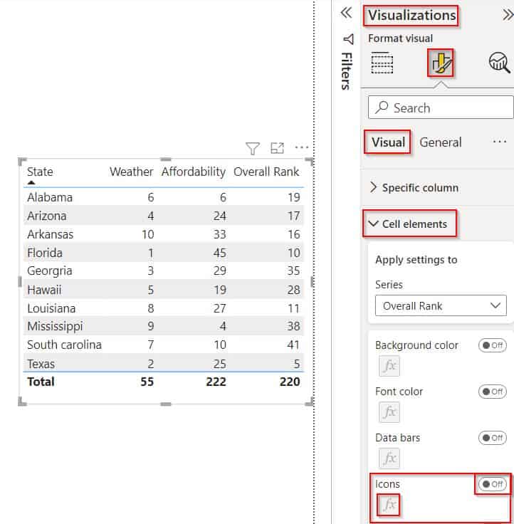 Power BI conditional formatting icon based on field value