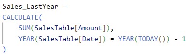Power BI Dax filter last year