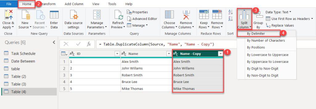 power bi Power Query split column but keep original