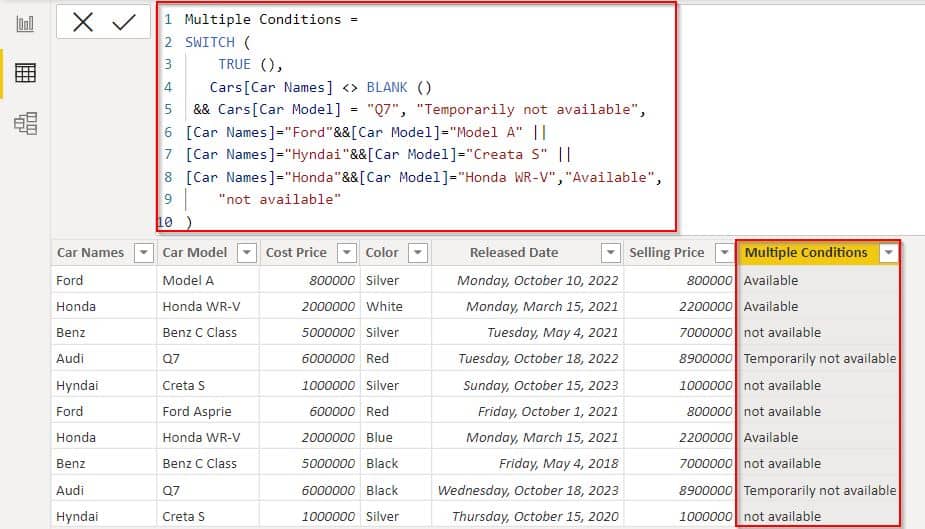 Power BI switch functions in multiple conditions