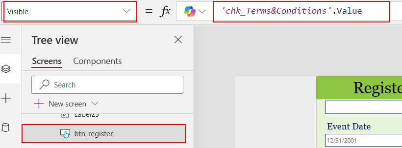 powerapps button conditional visibility