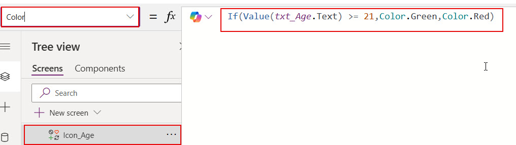 powerapps change icon color based on value