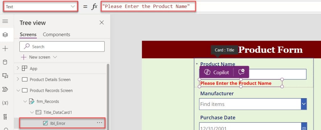 powerapps copy value to another field
