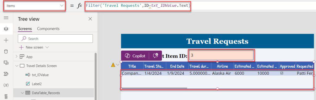 powerapps get sharepoint list item by id