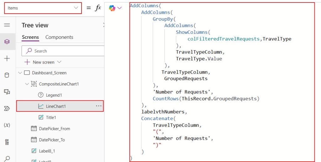 powerapps line chart from sharepoint list choice field powerapps line chart from sharepoint list choice field