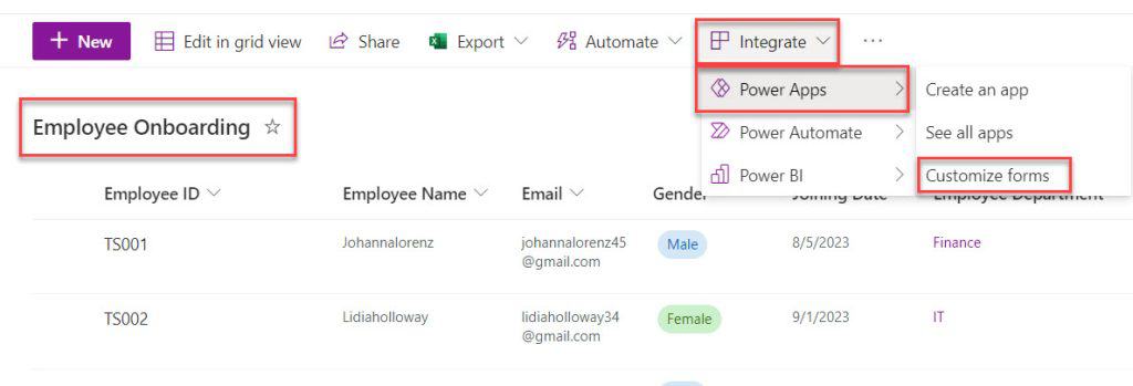powerapps sharepoint list lookup column