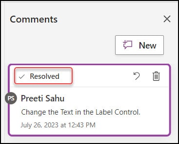 Resolve a Power Apps Comment