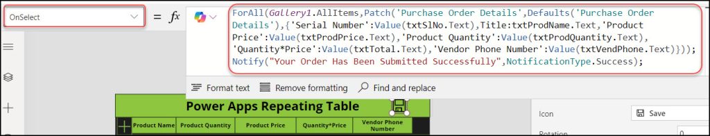 save power apps repeating table in SharePoint save power apps repeating table in SharePoint