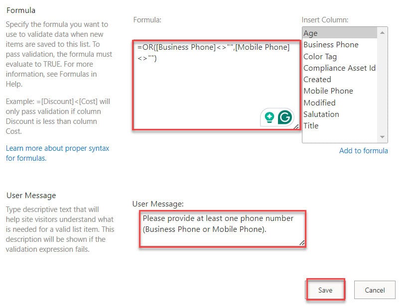 Sharepoint list column validation at least one column validation Sharepoint list column validation at least one column validation example