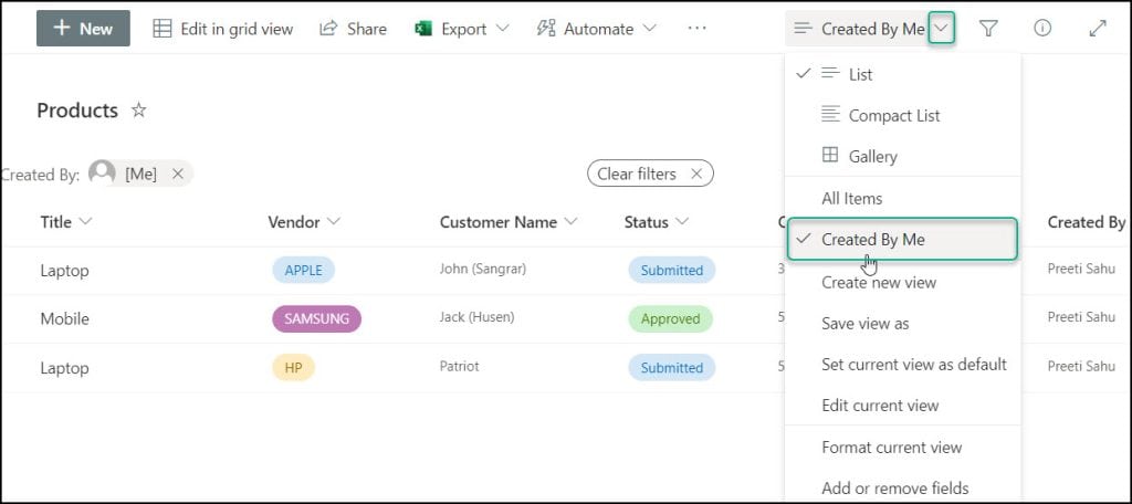 sharepoint Online list view filter by user sharepoint Online list view filter by user