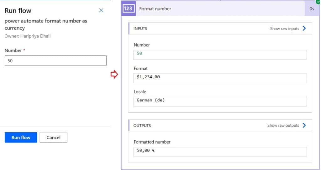 Using Microsoft Power Automate format number as currency format a number as currency in Power Automate