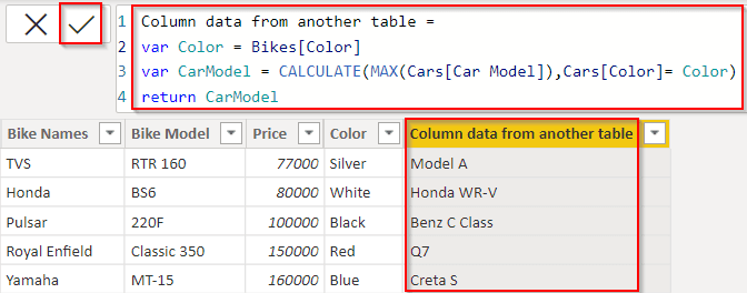 Add a column from another table with no relationship between the tables adding two columns from different tables in power bi