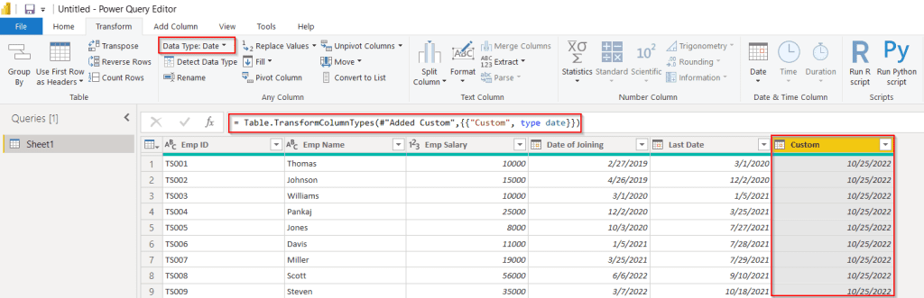 add column with today's date using query editor example