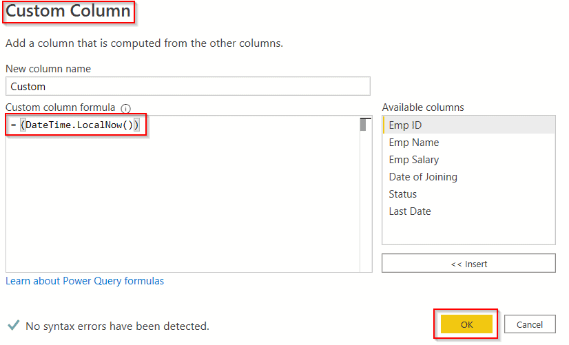 add column with today's date using query editor